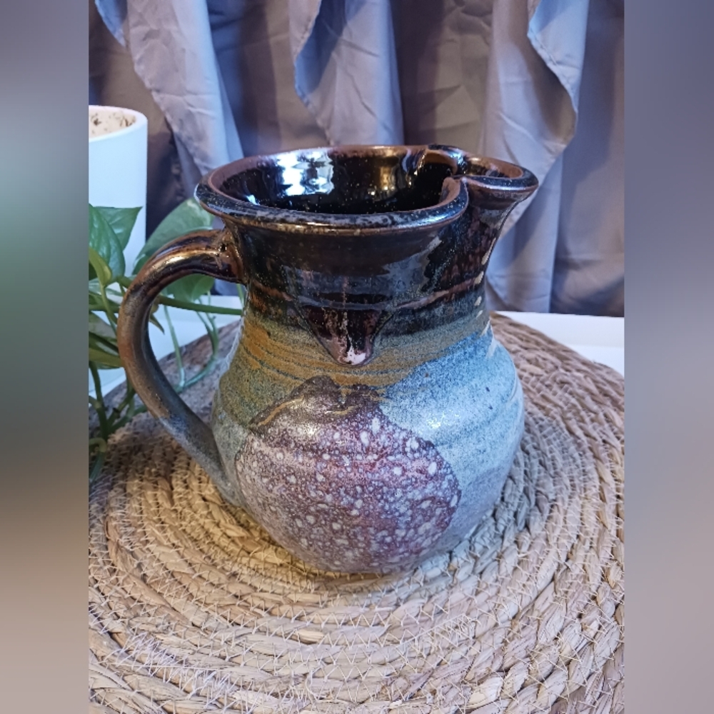 Pottery Handcrafted Heavy Pitcher Artisan Earthenware Unique Cottagecore
